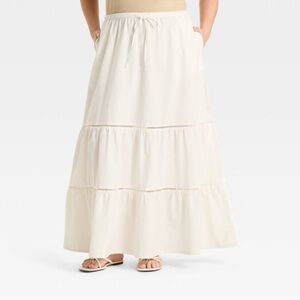 NWT Ava & Viv Tiered Cream Maxi Skirt Size 1X